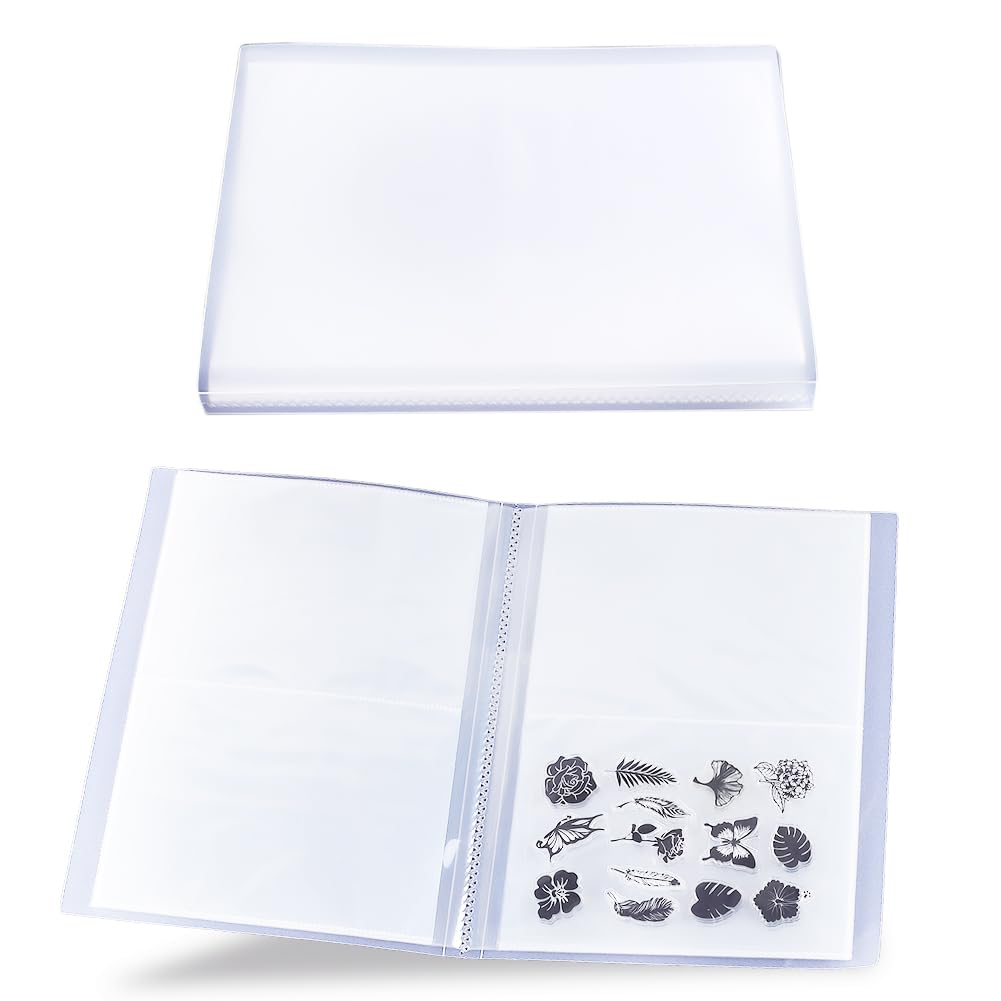 GORGECRAFT 1 Book Embossing Folder Storage Clear Stamp Storage Book Plastic Large Photo Album Transparent Foldable Page Cards Collection Protector for DIY Scrapbooking Arts Crafts 28x21x2.2Cm