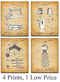 Original Sewing Patent Art Prints - Set of Four Photos (8x10) Unframed - Makes a Great Gift Under $20 for Sewers, Fashion Designers or Seamstresses