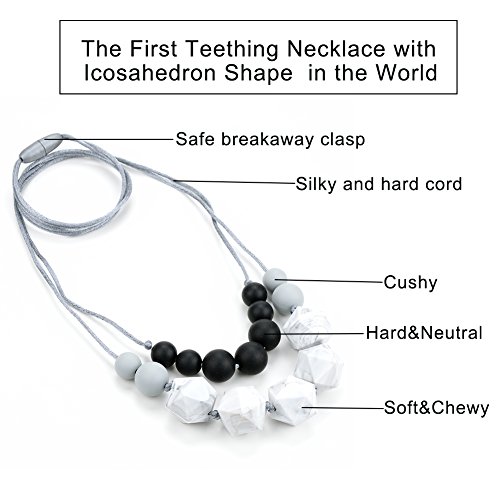 Lofca Baby Teething Necklace for Mom to Wear-Great Teether Toy -Food Grade Silicone,Anti Flammatory-100% BPA Free-'Claire'(Marble) - Thumbnail 2
