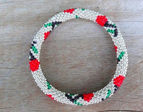 Tulip Flower in Galvanised Silver Crocheted Seed Beads Bracelets, Handmade in Nepal, Roll_in
