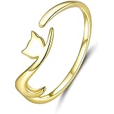RUKYF Sterling Silver Cat/Dog Ring - Adjustable Dainty Stackable Rings Gifts for Cat Lovers Dachshund Gifts for Women