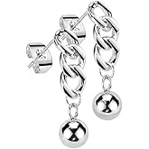 20GA 316L Stainless Steel Chain Link with Ball End Dangling Earrings, Sold as a Pair