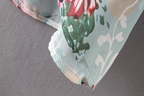 ZOMUSA Hot Sales Women's Casual Chiffon Floral Kimono Cardigan Short Loose Tops Outwear Blouse Half Sleeve Shawl (S, Green) - Thumbnail 4
