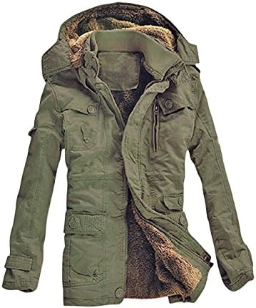 CLJJ7 Men's Slim Stand Detachable Hood Thick Sherpa-Lining Jacket Coat (Medium, Army Green)