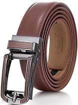 Marino Men&rsquo;s Genuine Leather Ratchet Dress Belt with Open Linxx Buckle, Enclosed in an Elegant Gift Box - Brown - Style 138 - Custom: Up to 44