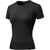 LEICHR Women's Compression Shirts Short Sleeve Crewneck Athletic Nylon Workout Tops Yoga Gym Quick Dry Tee Shirts