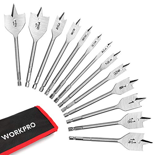 WORKPRO 13Piece Spade Drill Bit Set in SAE, Paddle Flat Bits for