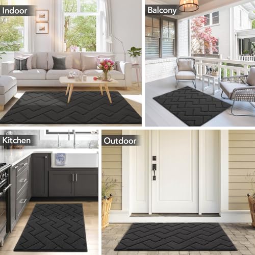 Biscpro Doormat Dark Grey 50 x 80 cm Indoor and Outdoor Washable Door Mat, Waterproof Door Mat, Non-Slip Dirt Trapper Rug for Entrance, Front Door, Patio, Hallway, Garden