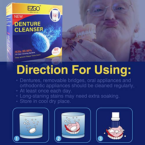 EZGO Denture Cleaner Tablets and Retainer Cleaner, Micro Cleaning Denture Cleanser, Help Removes Stain, Plaque, Bad Odor from Denture & Retainer (180 Days Supply) - Thumbnail 2