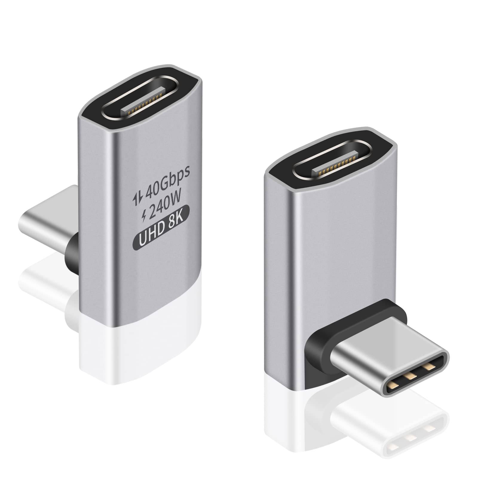 Duttek 90 Degree USB C Adapter (2 Pack) USB C Male Female Adapter – 40Gbps Data Transfer, 240W Charging, 8K Video Compatible for Thunderbolt 4/3, Switch, MacBook, Tablet, Phone and More Type C Devices