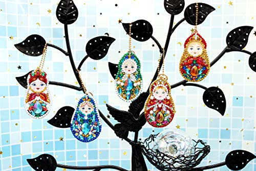 5D DIY Diamond Painting Keychain, 5 pcs Doll Shape, Mosaic Making Full Drill Special Shape Diamond Painting Kit for Bags, Smartphone Straps, 5 Pack - Thumbnail 7
