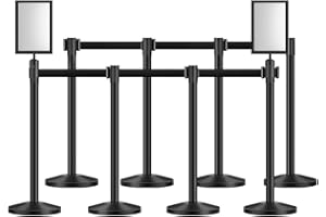 VEVOR Stanchion Post, 8 Pcs Crowd Control Barrier with 8 Retractable Belts & 2 Sign Holders, Carbon Steel Stanchion Post Queu
