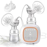 Double Electric Breast Pump, Gland Portable Breast Pump with 36 Levels Breast Milk Suction, Breast Massage, LCD Screen, Rechargeable Battery and Back-flow Protector