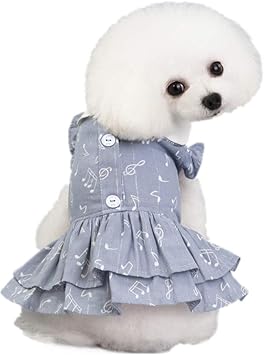 Amazon Lamzik ペット服 ワンピース 犬 猫 洋服 かわいい 春夏服 ペットウェア 音符柄 ドレス 小型犬 中型犬 猫用 通気性 薄手 袖あり スカート コスチューム 室内 散歩 お出かけ Lamzik ドレス ワンピース 通販
