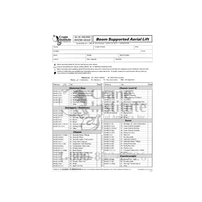 Buy Boom Supported Aerial Lift (Annual Inspection Checklist) Online at