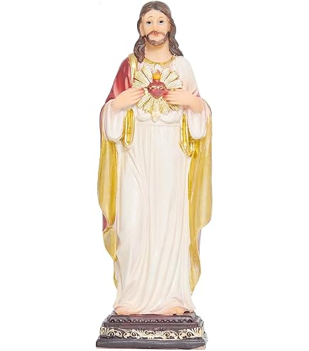 Estatua Del Sagrado Corazón De Jesús – Resina 13 Cm (5.12″) – Figura Religiosa Estilo Renacimiento – Regalo Para Inauguración Del Hogar O Comunión