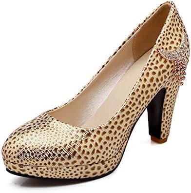 BalaMasa Womens Leopard Tassels Glass Diamond Gold Imitated Leather Pumps-Shoes - 4.5 B(M) US