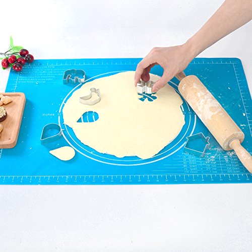 Silicone Pastry Mat Non Stick with Measurementsï¼ˆ25.4''Ã—17.7''ï¼‰for Baking Mat Extra Large,Non Slip Silicon Dough Rolling Mat, Table/Countertop Placemats and Fondant/Pie Crust Sheet Blue