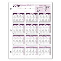 Work Tracker Attendance Calendar Cards- 8 ½ X 11 Cardstock/Pack of 25 Sheets (2019)