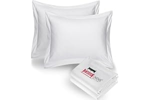 eBeddy Linens European Square Pillow Shams Set White Solid Egyptian Cotton Envelope Closure with 2" Flange 800-TC Decorative Cushion Cover 26x26 Inch, Soft Cozy & Breathable for Sofa Couch