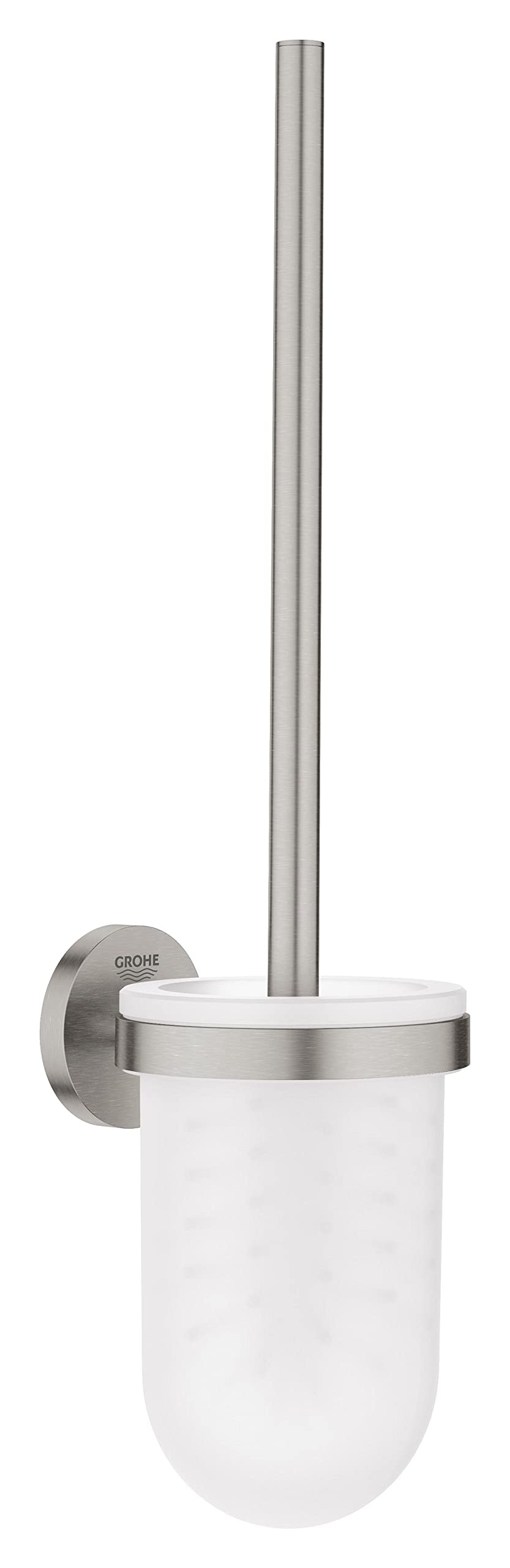 GROHE Start QuickFix Toilet Brush Set (Metal and Glass, Wall Mounted Concealed Fastening, Including Screws and Dowels, Easy to Fit with GROHE QuickGlue), Size 398 mm, Stainless Steel Look, 41185DC0