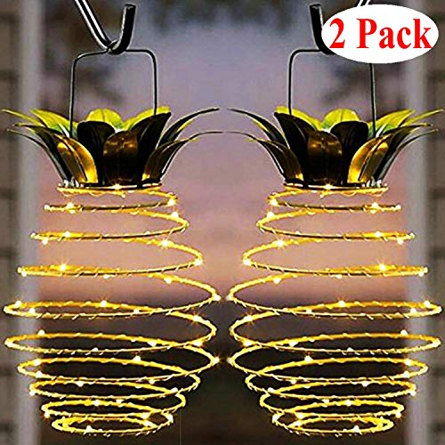 Garden Solar Lights, Outdoor Decor Pineapple Solar Path Lights Hanging Fairy Lights, 2-Pack Waterproof 25 Solar Led Warm Fairy String for Patio Path Home Décor Lighting