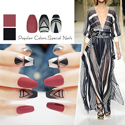 Coffin False Nails with Design Matte Nails 24 Pieces Full Cover Girls Ballerina Fake Nails