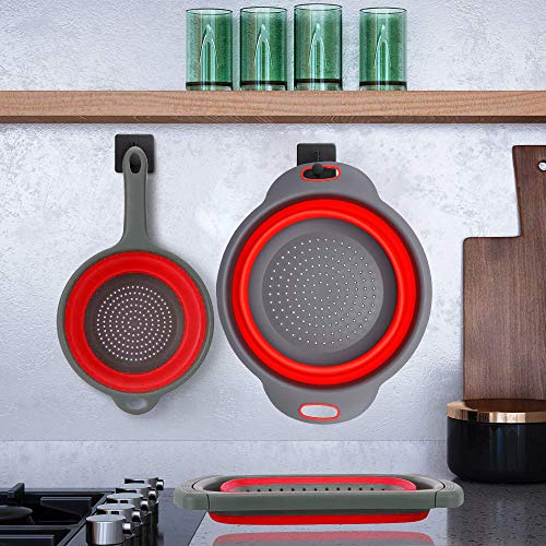 Huanlemai 3-Packs Red Kitchen Collapsible Colander Set with Extendable Handles Over The Sink - BPA Free Silicone Folding Strainer for Draining Pasta, Vegetable, Fruit (6qt, 4qt, 2qt)