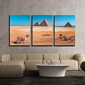 3 Piece Canvas Wall Art - Pyramid of Giza in Egypt - Modern Home Art Stretched and Framed Ready to Hang - 16"x24"x3 Panels