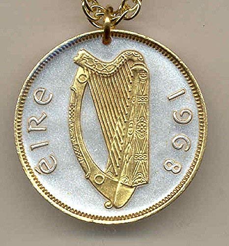 Gorgeous 2-Toned â€œGold on Silverâ€ Irish half dollar size â€œHarpâ€œ,Â (Uniquely Hand done) coin Necklaces for women men girls girlfriend boys teen girls Pendants