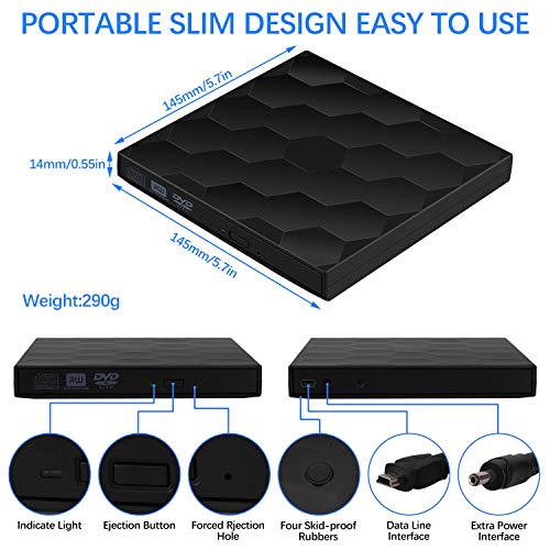 External CD/DVD Drive USB 3.0 Portable Burner Optical Drive CD+/-RW DVD +/-RW Compatible with Mac Macbook Pro Air iMac and laptop