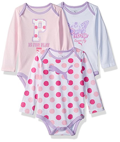 PUMA Baby Girls Three Pack Bodysuit Set, Cherry Blossom, 6-9 Months