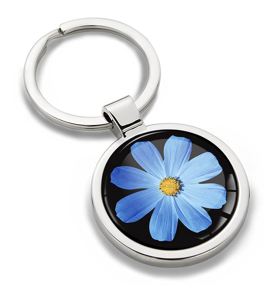 Biomar Labs Stainless Steel Metal Keychains With Multiple Unique Designs Durable Premium Accessory Car House Keys Backpack Gift Travel Souvenir Elegant (Cosmos Flower Bipinnatus Blue KK 211)
