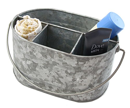 WellPackBox Large Galvanized Tub Caddy Tin Serveware Utensil Organizer Utensil Picnic Napkin Metal Farmhouse Rustic Holder