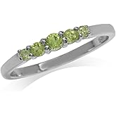 Silvershake 5-Stone Extra Petite Round Shape Gemstone White Gold Plated or Yellow Gold Plated 925 Sterling Silver Minimalist Journey Stackable Ring Jewelry for Women or Teen