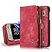 RAYTOP® [Magnetic Removable Phone Case + [11 Card Holders] + [4 Large Pockets] PU Leather Wallet for Samsung Galaxy S7 Edge [Magnet + Zipper + Button Closure] Dark Red Color Large Capacity Premium