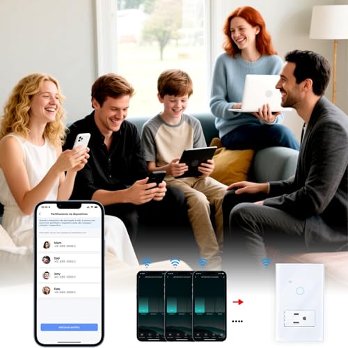 Apagador inteligente tipo 118 con panel de control táctil. Con enchufe estándar americano de tres orificios, con el control por voz de Amazon Alexa y Google Home (un interruptor)