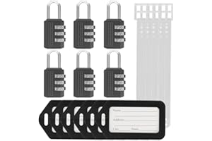DUALCROWN 6 Pack Black Combination Luggage Lock+6 Pack Travel Tags，Travel Lock for Luggage, Suitcase, Carry On, Backpack, Laptop Bag.