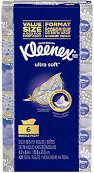 Kleenex Ultra Soft Facial Tissues, Hypoallergenic, 6 Rectangular Boxes, 70 Tissues per Box (420 Tissues Total)