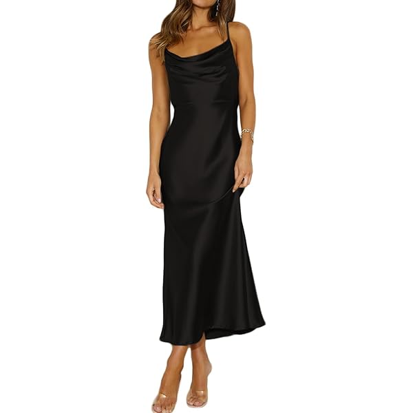 AFTERHOURS ♥ FLUID MIDI DRESS /追跡付 Floerns Women's Spaghetti Strap Cowl Neck Long Slip Satin