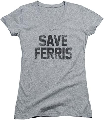 Ferris Bueller's Day Off Save Ferris Juniors V-Neck Shirt Athletic Heather LG