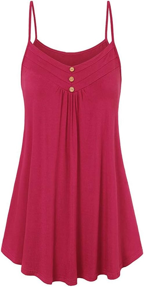 CloshionWomenโs Sleeveless Summer Casual Camisole Pleated Tank Tops with Button