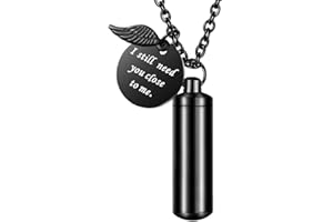 abooxiu Cylinder Urn Necklace for Ashes Cremation Jewelry/Keychain for human Pet Stainless Steel Memorial Keepsake Pendant with Angel Wing Charm Ashes