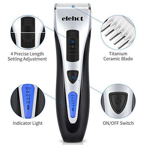 ELEHOT HairÂ ClippersÂ forÂ MenÂ ElectricÂ TrimmerÂ Cutter with 4 Length Switches 5 Combs Rechargeable Cordless LED Indicator for Men
