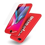 iPhone 8 Plus Case,AICase Ultra Thin Supreme Fashion Full Body Coverage Protection Soft PC [Dual Layer][Slim Fit] Case with Tempered Glass Screen Protector for Apple iPhone 8 Plus(Red)