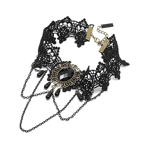Jurxy Black Choker Lace Necklace with Bracelet Set Punk Party Gothic Vintage Handmade Retro Bracelet Wristband for Women… - Image 6