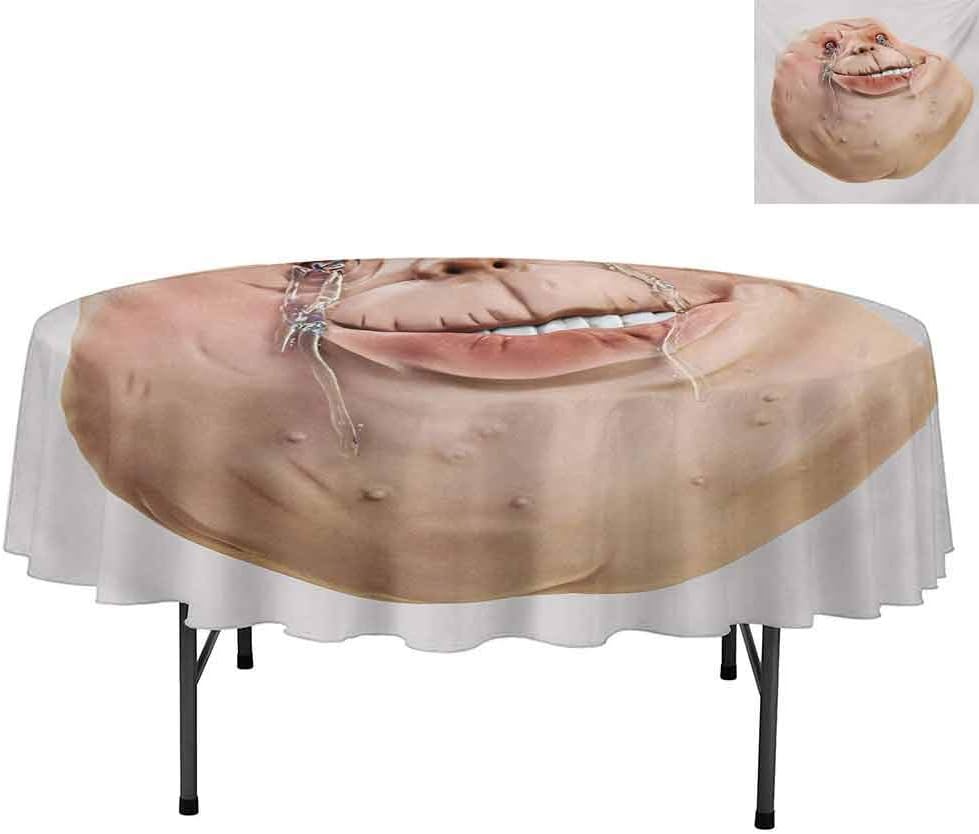 Water Resistant Tablecloth Wrinkle Free, Ugly Forever Alone Rage Internet Meme Online Chat Commun, Table Cover for Outdoor and Indoor Use, Round 50", Tan and Peach
