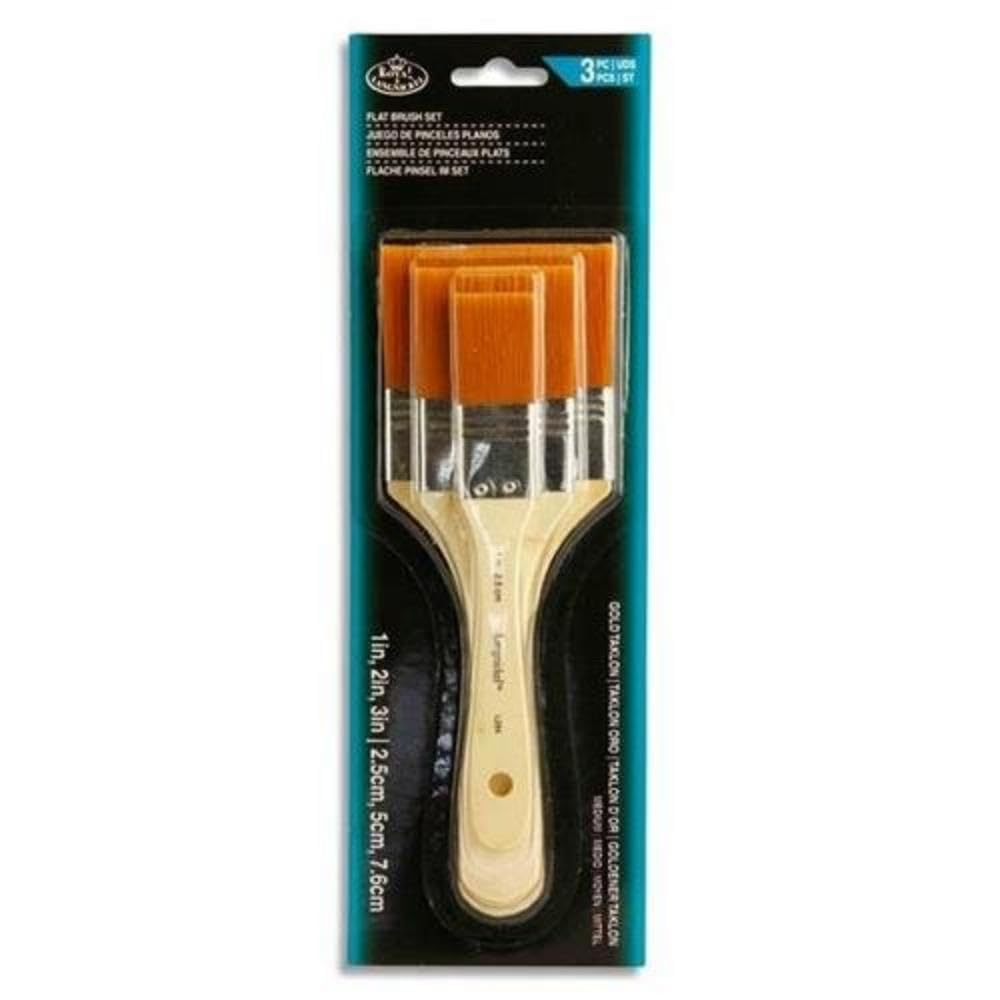 SG Education PR 85154 Flat Brush Set, 2.5 cm, 5 cm And 7.6 cm Size, Gold Taklon (Pack of 3)