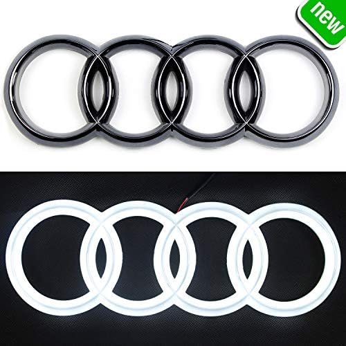 Jetstyle LED Emblem, Front Car Grill Badge, Auto Illuminated Logo, Glowing Rings, Lights Drl Daytime Running Lights White -Drive (285 mm Black)