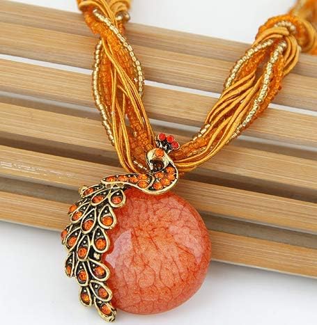 SPHTOEO Bohemia Vivid Peacock Pendant Necklace with Opal Crystal (Orange Red) Style YABO099-5